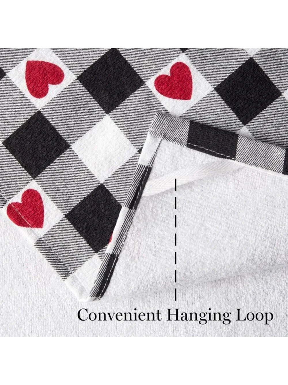 Valentine's Day Gingham Hearts Kitchen Towels Set - 100% Cotton, Absorbent